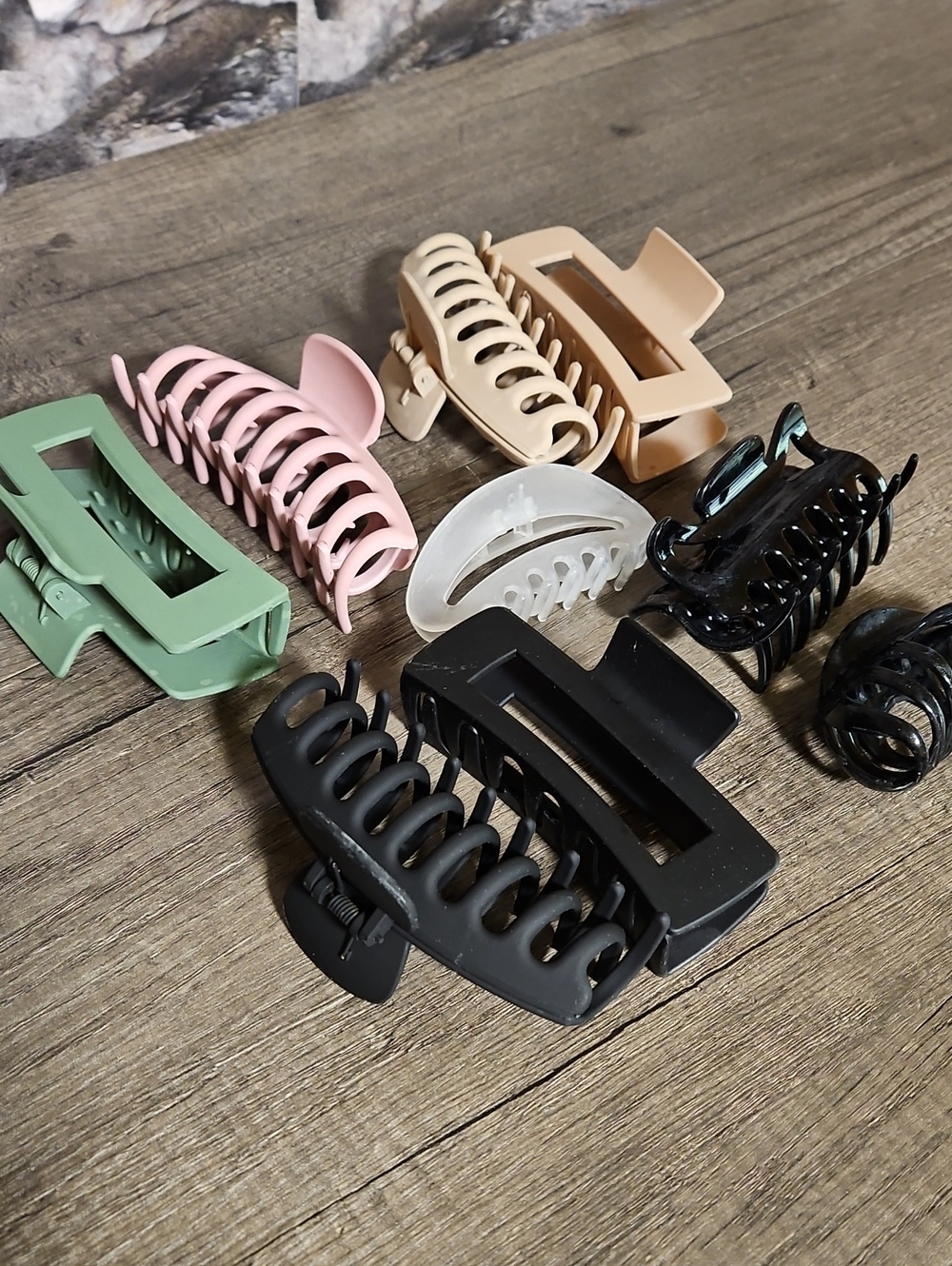 Assorted Hair Claw Clip Set - Black, Pink, Sage, Cream, White